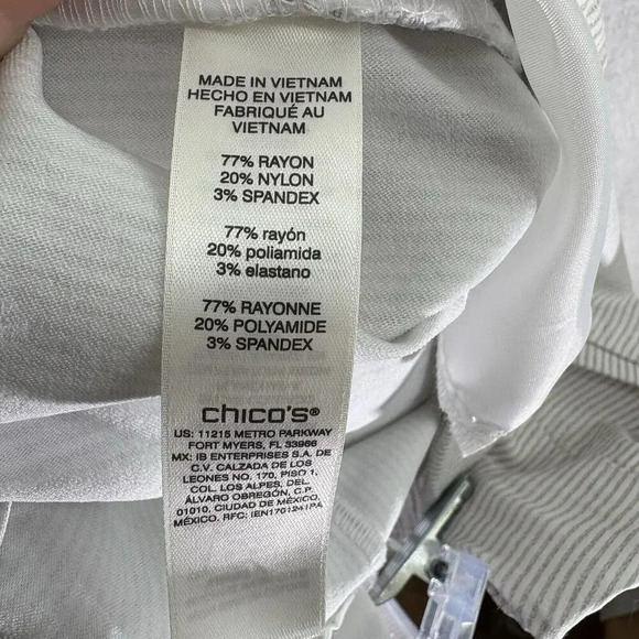 Chico's Perfect Stretch 1 Pull On Cropped Stretch Pants Taupe White Stripe‎ Sz 8 - Picture 6 of 6